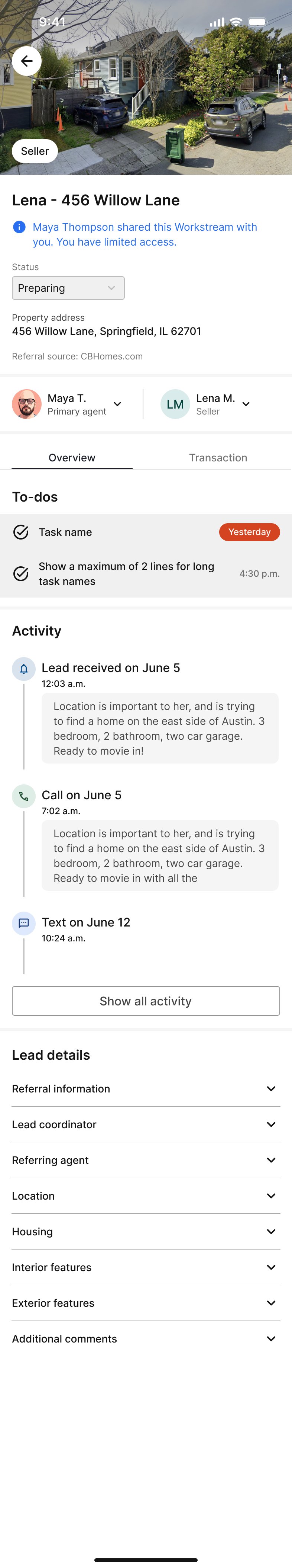 Mobile workstream detail view